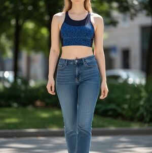 Lululemon Clip-ln Long Line Bra Miss Mosaic Lakeside Blue Hero Blue/Hero Blue